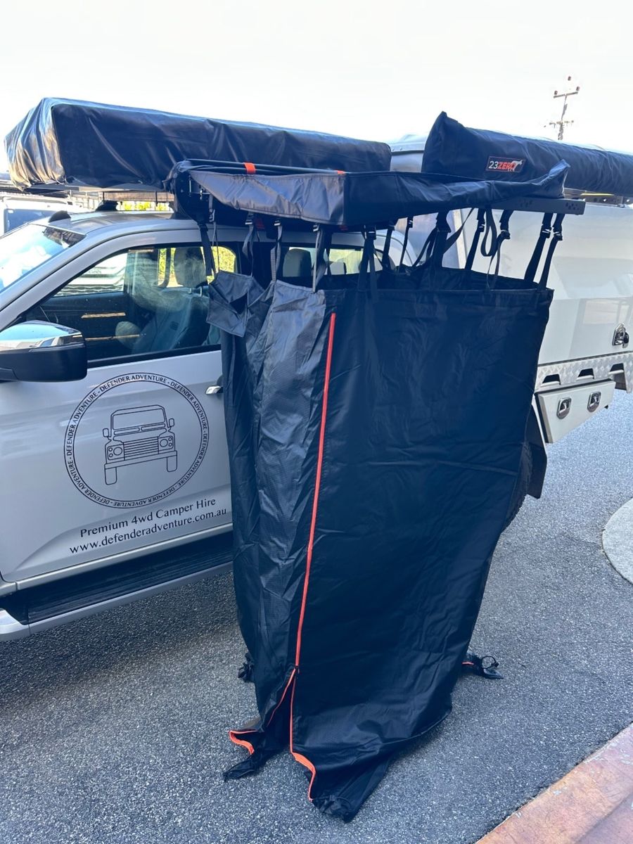 Defender Adventure Family Plus with outdoor shower privacy