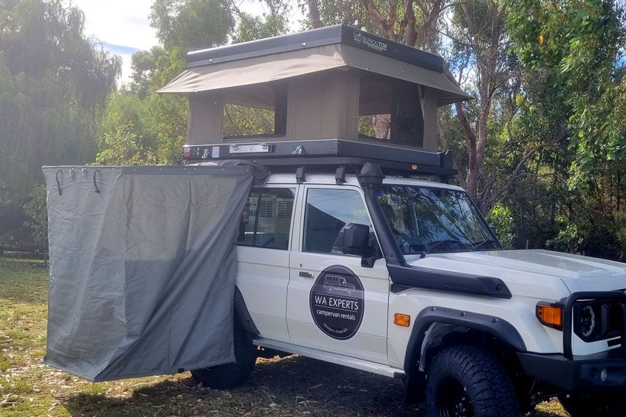 WAE 76 series 4wd 4 cyl Landcruiser 2 berth camper hire from Broome, Perth and Darwin