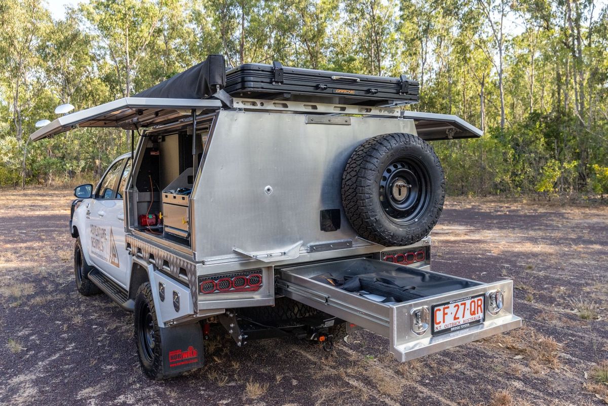Double RRT Hilux Camper 4x4 rental Darwin, Adelaide, Broome, Perth, Alice Springs this one shows single rooftop tent 