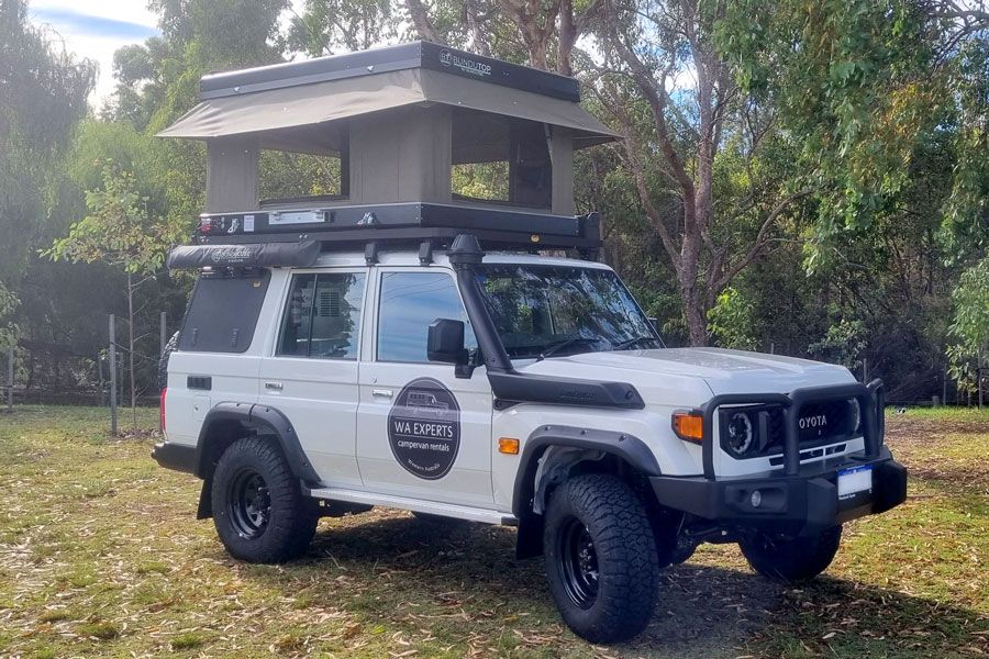 WAE 76 series 4wd 4 cyl Landcruiser 2 berth camper hire from Broome, Perth and Darwin