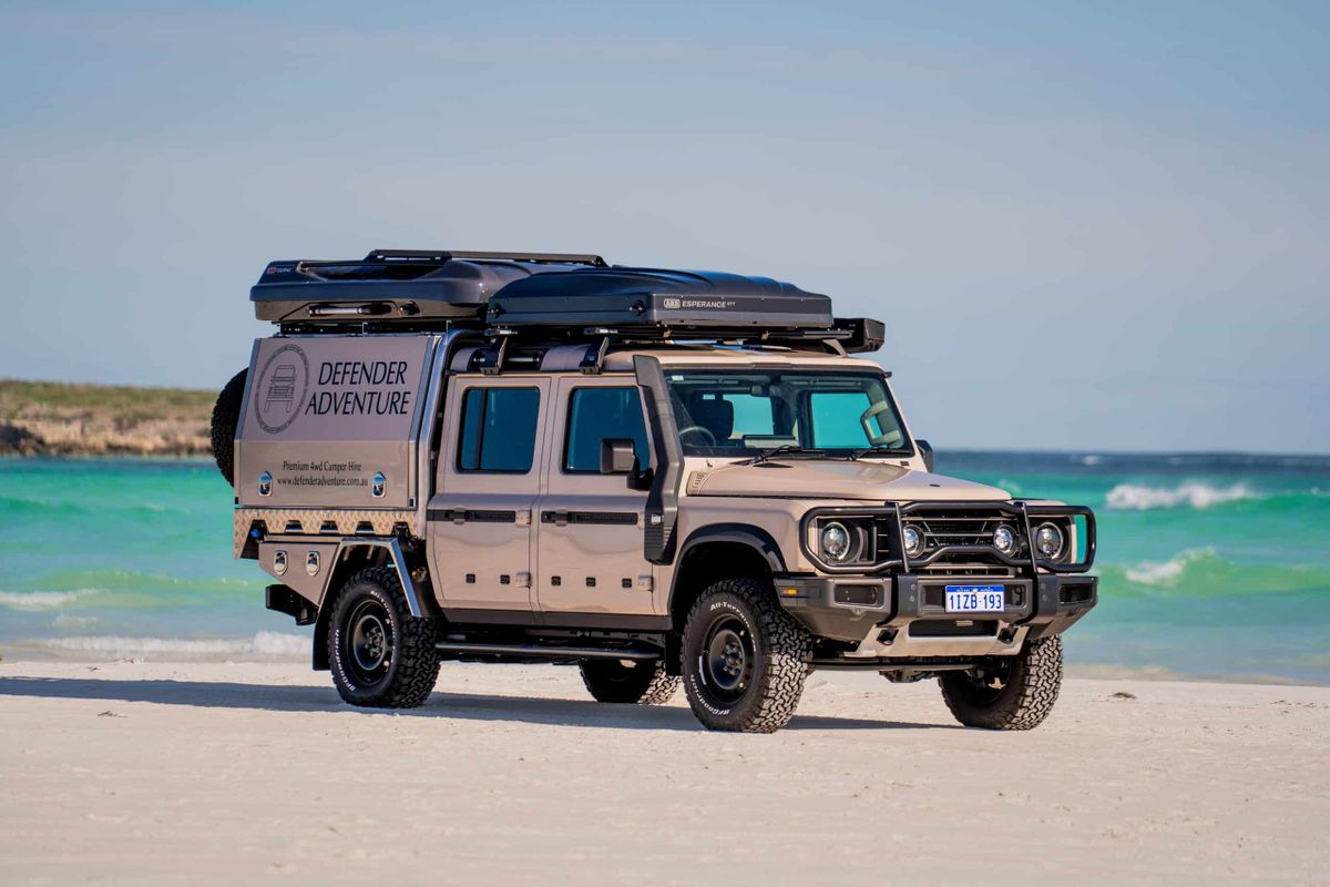 Defender Adventure 4wd Ineos Plus for 5 people hire Broome