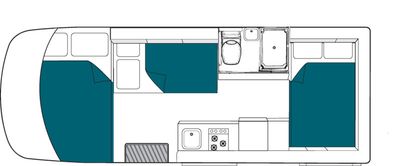 River 6 berth premium motorhome floorplan night2425