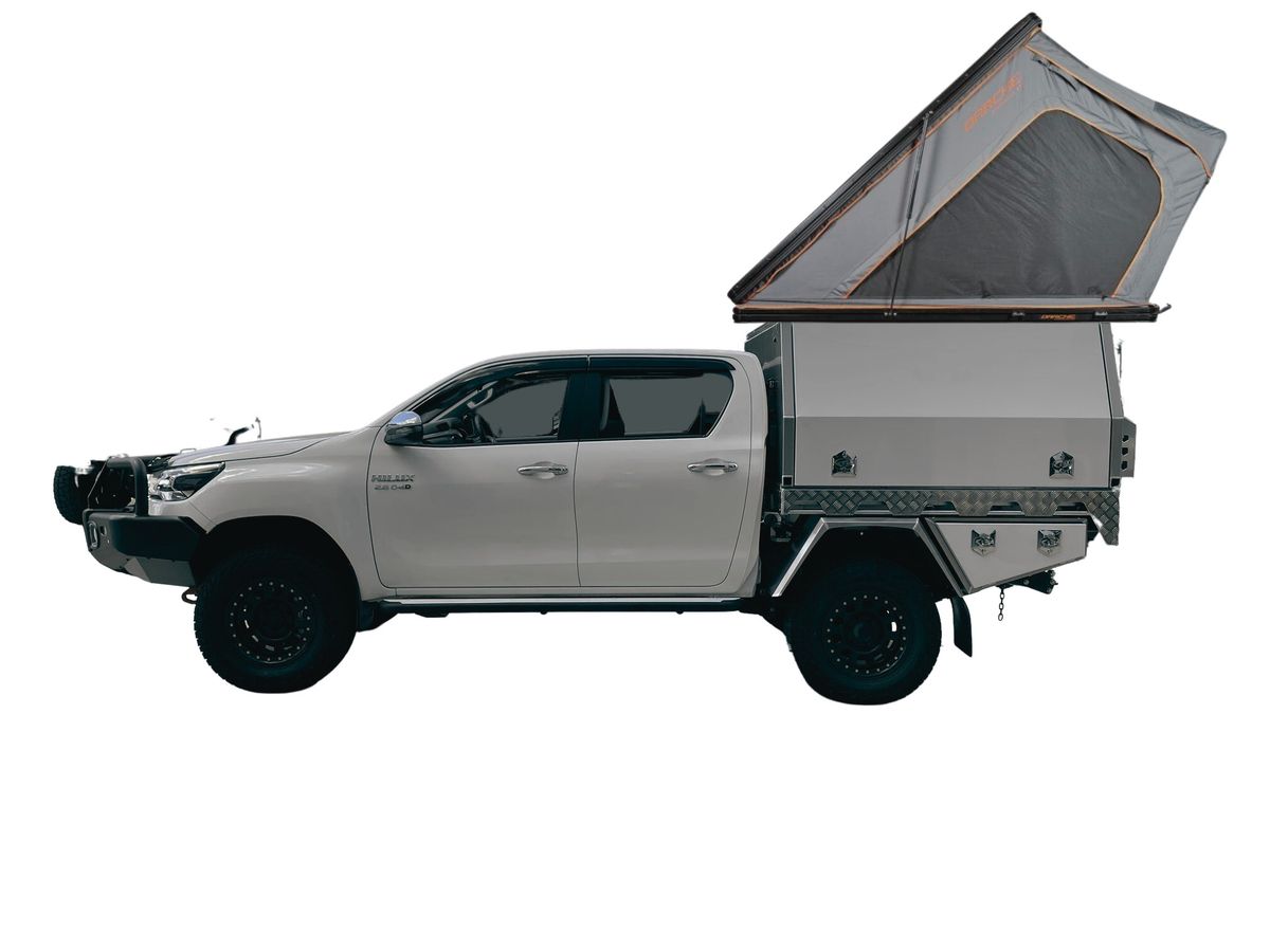 Adventure Hilux Camper 4x4 rental Darwin, Adelaide, Broome, Perth, Alice Springs and seats 5, sleeps 2 on the roof and option for 3 more in a ground tent for the family of 5 